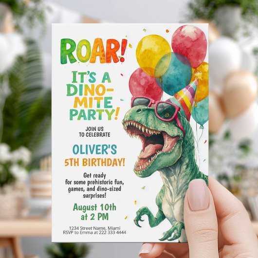 Dino Birthday Party with Balloons 招待状