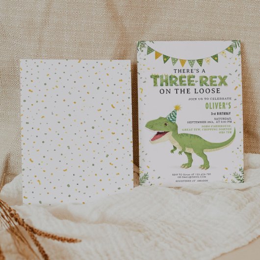 Dino Birthday Three-Rex Boy Invitation 招待状