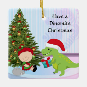 Dino & Child付きクリスマスオーナメント セラミックオーナメント
