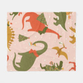 Dino Christmas Party Tree Rex. Dinosaur in Santa h フリースブランケット (正面(横))