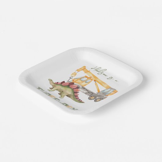 Dino Construction Three Rex Paper Plates ペーパープレート (傾斜あり)