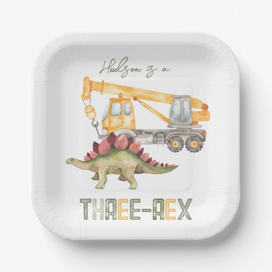 Dino Construction Three Rex Paper Plates ペーパープレート (正面)