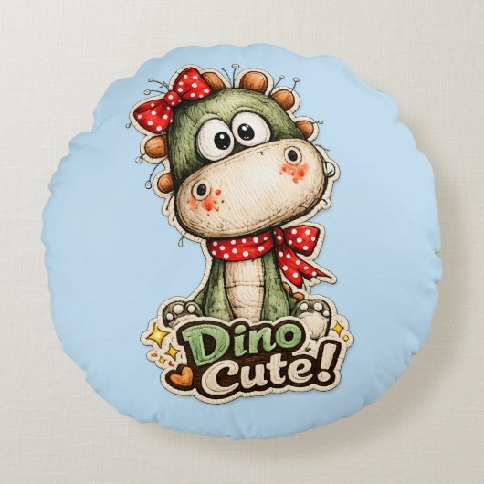 🦕🎀 “Dino-Cute!” Pillow 💙✨ ラウンドクッション (正面)