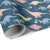 Dino Delight：誕生日パーティーおもしろい ラッピングペーパー (ロールコーナー)