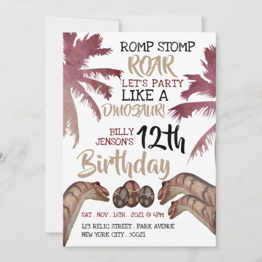 Dino Eggs, Children's Dinosaude Party 招待状 (正面)