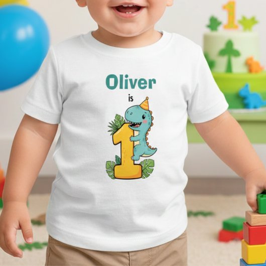 Dino First Birthday ベビーTシャツ