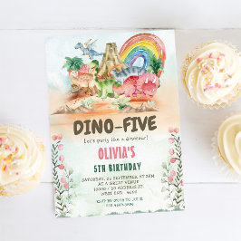 Dino-Five Dinosaur Girl 5th Birthday Party 招待状
