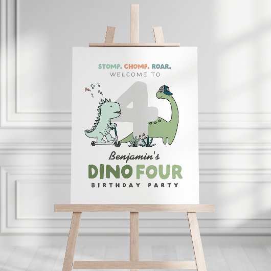 Dino Four Birthday Welcome sign ポスター