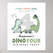Dino Four Birthday Welcome sign ポスター (正面)
