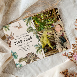Dino-Four Dinosaur 4th Birthday Photo 招待状