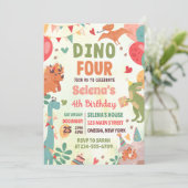 Dino FOUR T-レックス恐竜4歳のパーティー 招待状 (スタンド正面)