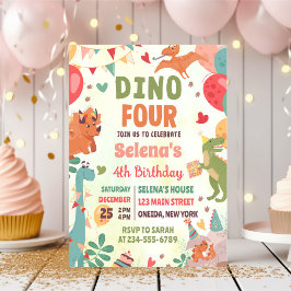 Dino FOUR T-レックス恐竜4歳のパーティー 招待状