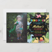 Dino Four T-レックス恐竜4th誕生日パーティー写真 招待状 (正面)