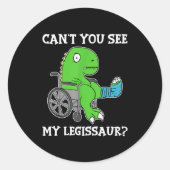 Dino Funny Get Well Broken Leg Gift Dinosaur With ラウンドシール (正面)