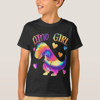 Dino Girl – 恐竜の恋人 – 絞り染めかわいい10代のギル Tシャツ