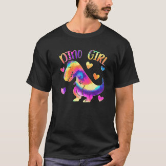 Dino Girl – 恐竜の恋人 – 絞り染めかわいい10代のギル Tシャツ