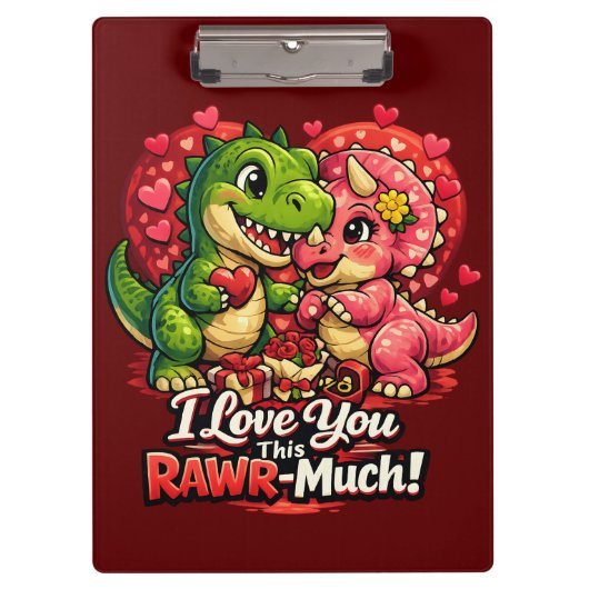 Dino Hearts Rawr Much Valentine,Couple Anniversary クリップボード (正面)