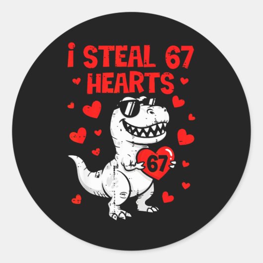 Dino Holding Heart I Steal 67 Hearts Funny Six Sev ラウンドシール (正面)