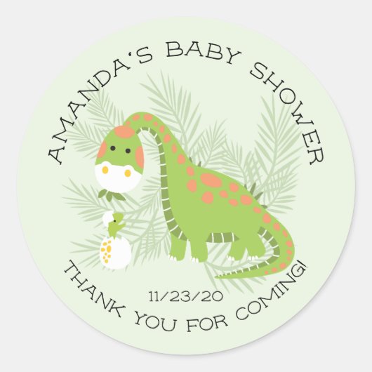 Dino Love Boys Baby Showerお気に入りシール ラウンドシール (正面)