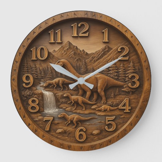  Dino lover gift Dinosaur sculpture ラージ壁時計 (正面)