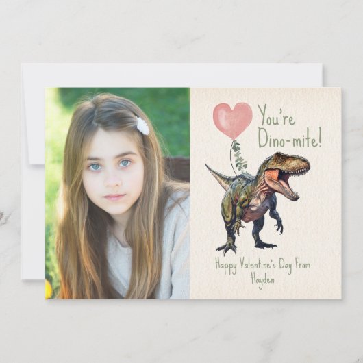 Dino-mite恐竜の教室バレンタイン写真 カード (正面)