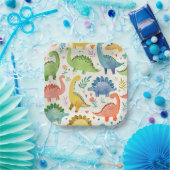 DINO-MITE水彩恐竜子供の誕生日 ペーパープレート (パーティー)