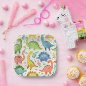 DINO-MITE水彩恐竜子供の誕生日 ペーパープレート (パーティー)