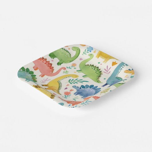 DINO-MITE水彩恐竜子供の誕生日 ペーパープレート (傾斜あり)