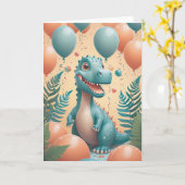 Dino-Mite Birthday Roar in Cool Mint カード (黄色い花)