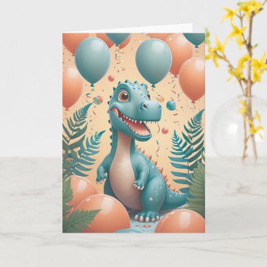 Dino-Mite Birthday Roar in Cool Mint カード (黄色い花)
