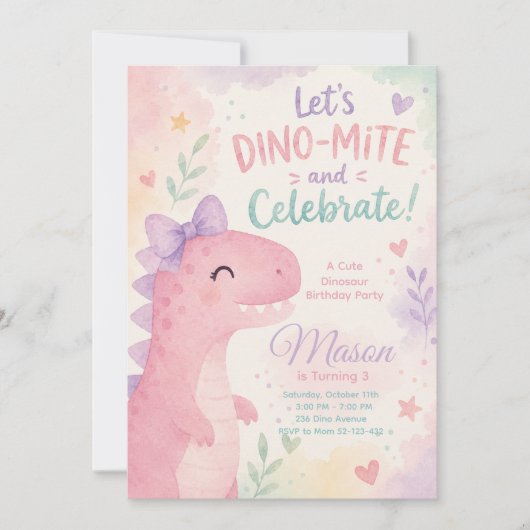 Dino-Mite Celebrate Dinosaur Invitation Editable 招待状 (正面)