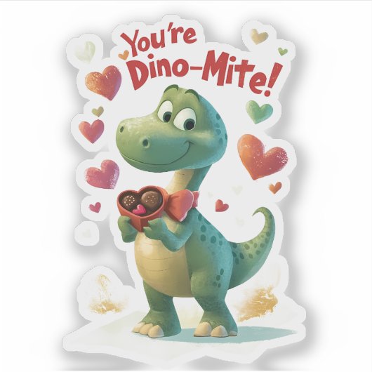 Dino-mite Child's Valentine's Dayカード シール (正面)