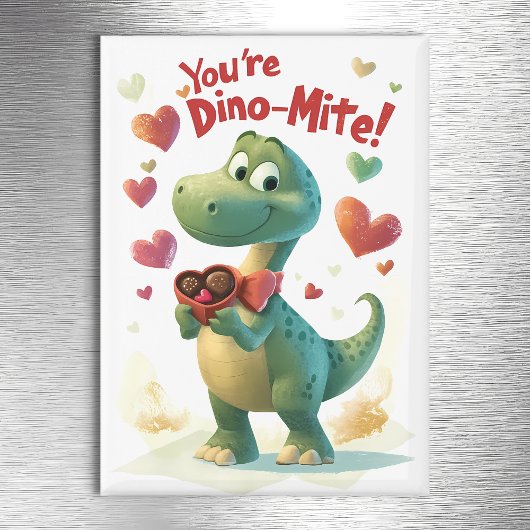 Dino-mite Child's Valentine's Dayカード マグネット