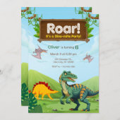 Dino-Mite Dinosaur Birthday Party 招待状 (正面/裏面)