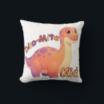 Dino-Mite Kid Throw Pillow クッション<br><div class="desc">Cute throw pillow featuring a friendly dinosaur and the phrase Dino-Mite Kid. A fun decoration for kids’ rooms and dinosaur lovers.</div>