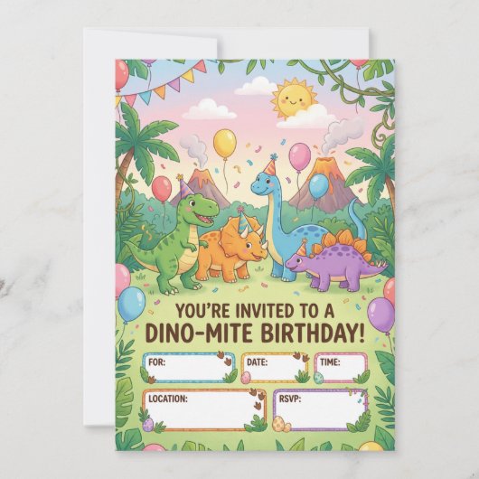 Dino-Mite Kids Birthday Party Invitation 招待状 (正面)
