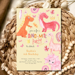 Dino-mite pink dino birthday party招待 招待状