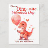 Dino-Mite Valentines Day Classroomはがきを持っている ポストカード (正面)