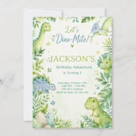 Dino Mite Watercolor Dinosaur Birthday Party Paste 招待状