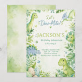 Dino Mite Watercolor Dinosaur Birthday Party Paste 招待状 (正面/裏面)