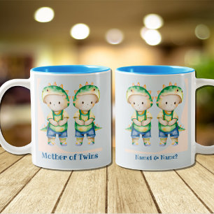 Dino Mother of Boy Twins パーソナライズされた Blue ツートーンマグカップ