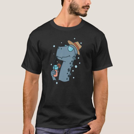 Dino on Vacation with Cocktail Dinosaur Tシャツ (正面)