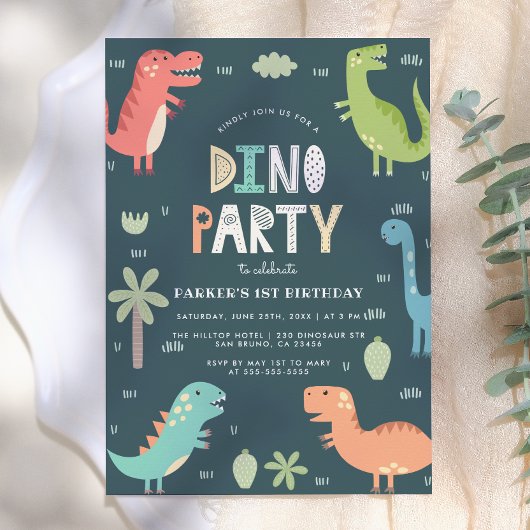 Dino Party | かわいい恐竜 初誕生日 招待状