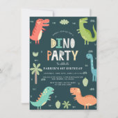Dino Party | かわいい恐竜 初誕生日 招待状 (正面)
