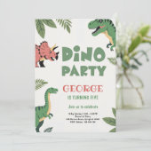 Dino Party Cute Dinosaur 5th Birthday Party 招待状 (スタンド正面)