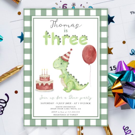 Dino Party | Cute Dinosaur Three-Rex Birthday 招待状