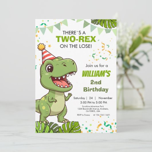 Dino Party Second Birthday Invitation 招待状 (スタンド正面)