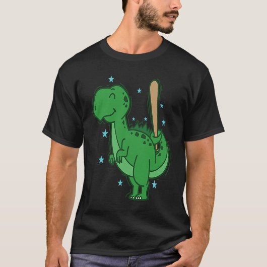 Dino playing Baseball Dinosaur Reptile Tシャツ (正面)
