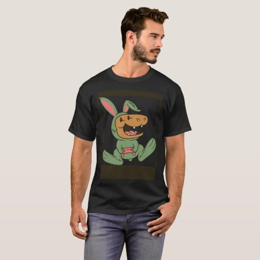dino playing video games bunny costume tシャツ (正面フル)