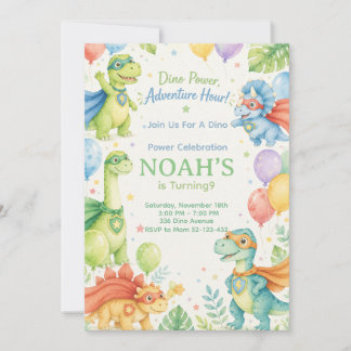 Dino Power Adventure Hour Watercolor Dinosaur 招待状